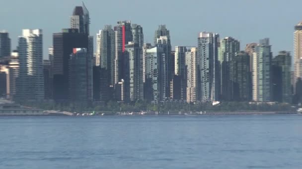 Skyline Βανκούβερ Βρετανική Κολομβία Καναδάς Απογείωση Υδροπλάνο — Αρχείο Βίντεο