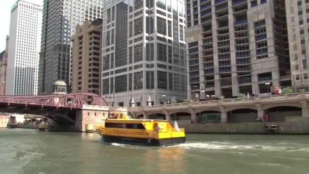 Водное Такси Реке Чикаго — стоковое видео