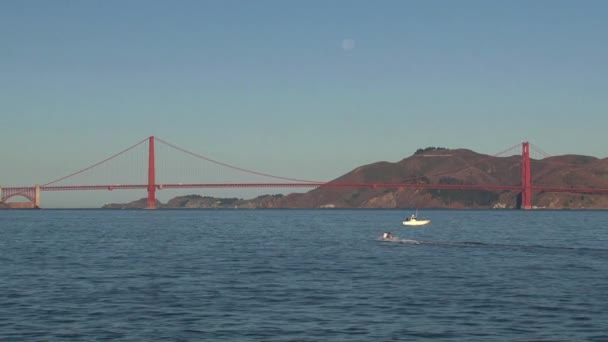 Kleine Schnellboote Vor Der Golden Gate Bridge — Stockvideo