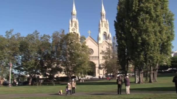 Peter Och Pauls Kyrka Den Italienska Kyrkan Väst San Francisco — Stockvideo