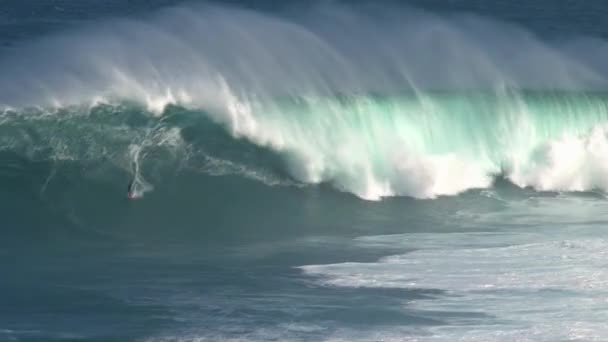 Surfař Velké Vlny Surfování Přestávka Čelisti Severním Břehu Ostrova Maui — Stock video
