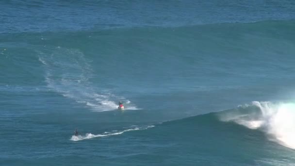 夏威夷毛伊岛北岸的冲浪手在大浪中休息大白鲨 — 图库视频影像