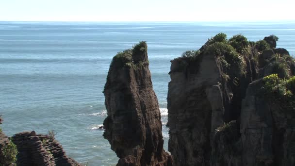 Rocce Pancake Sulla Costa Occidentale Isola Meridionale Nuova Zelanda — Video Stock
