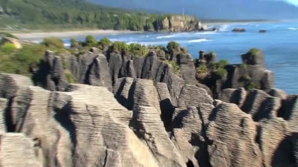 Oddálit Lívancových Skal Punakaiki Novém Zélandu — Stock video