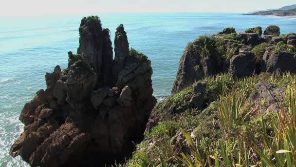Rocce Pancake Sulla Costa Occidentale Isola Meridionale Nuova Zelanda — Video Stock