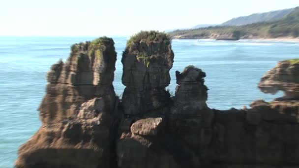 Rocce Pancake Sulla Costa Occidentale Isola Meridionale Nuova Zelanda — Video Stock