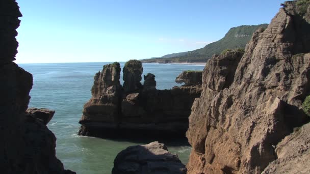 Rocce Pancake Sulla Costa Occidentale Isola Meridionale Nuova Zelanda — Video Stock