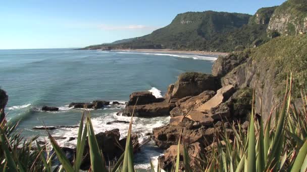 Rocce Pancake Sulla Costa Occidentale Isola Meridionale Nuova Zelanda — Video Stock