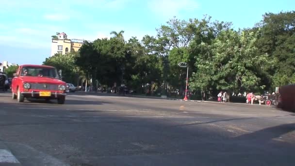Классические Автомобили Центре Гаваны Куба — стоковое видео