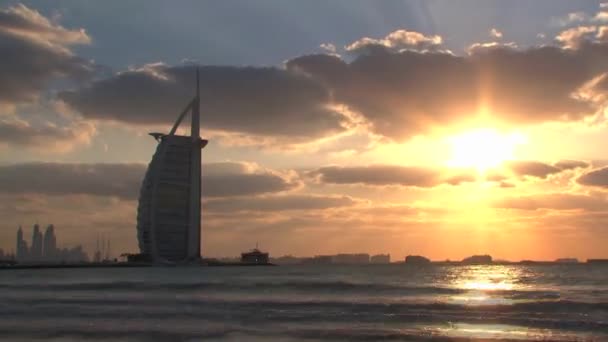 Burj Arab Hotel Západ Slunce Časová Prodleva Dubaj — Stock video