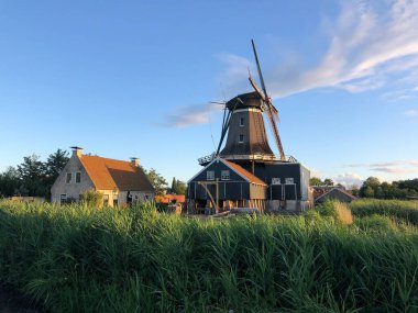 Friesland, Hollanda 'da bir yaz akşamı Yel Değirmeni De Rat