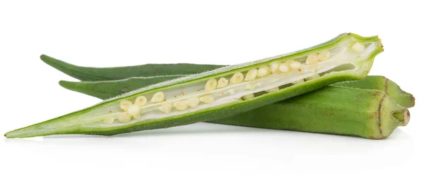 Fresh Young Okra Isolated White Background — Stock Photo, Image