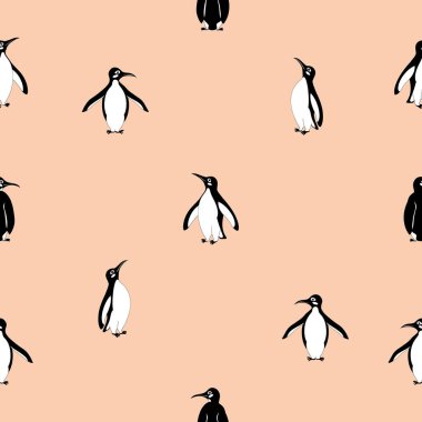 Kayısı renginde arkadaş canlısı penguenler. Arka plan pürüzsüz..