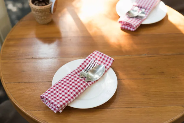 Cucchiaio Forchetta Sul Tavolo Legno — Foto Stock