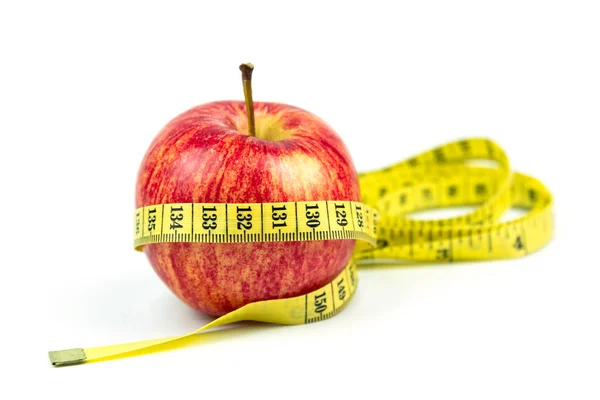 ダイエットの概念 リンゴ 白い背景で隔離の測定テープ ストックフォト