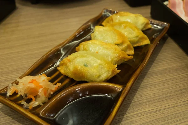 Japanse Gyoza Knoedels Snack Met Sojasaus — Stockfoto