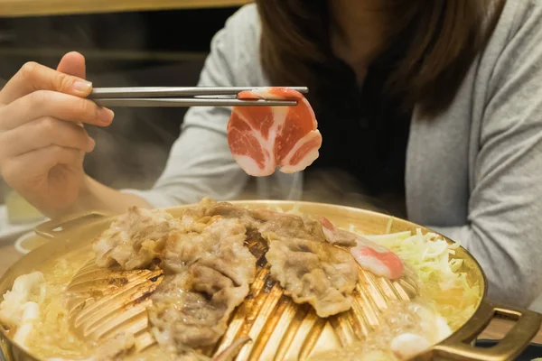 Rebanada Carne Cruda Para Barbacoa Yakiniku Estilo Japonés —  Fotos de Stock