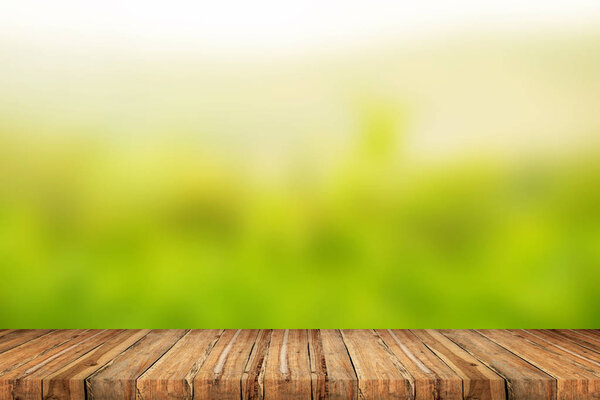 wood floor terrace on green background