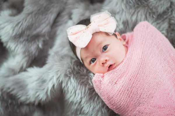 Portrait Cute Baby Bed — Stock Photo, Image