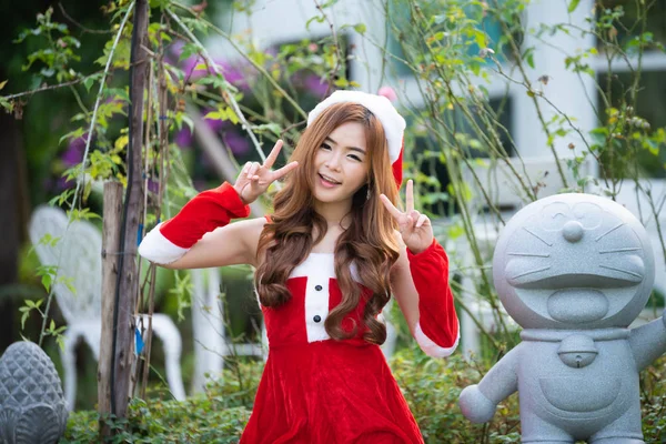 Portret Dziewczyna Azjatyckich Santa — Zdjęcie stockowe