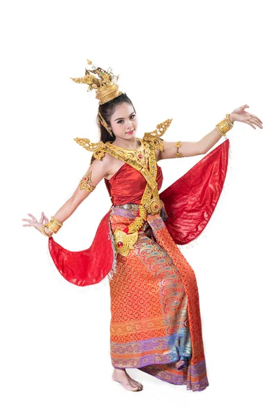 Kvinna Som Bär Typiska Thailändska Klänning Med Thailändsk Stil — Stockfoto