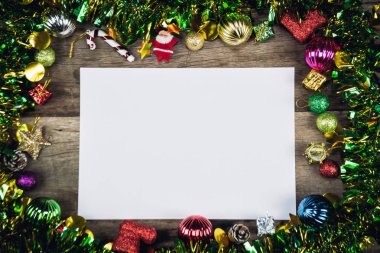 Noel, yeni yıl arka plan ve üstten görünüm çerçeve. Kopya alanı