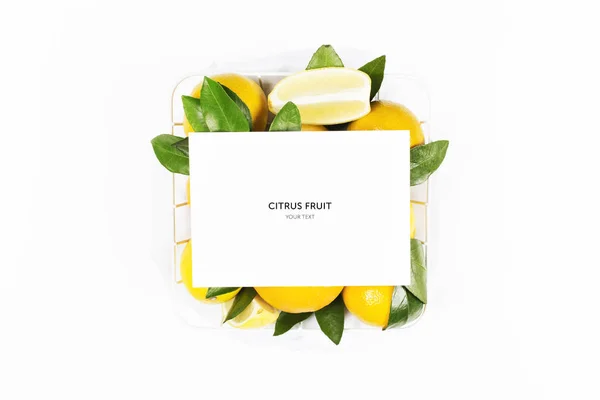 Vers Fruit Citroen Sinaasappel Mandarijn Met Bladeren Geïsoleerd Een Witte — Stockfoto