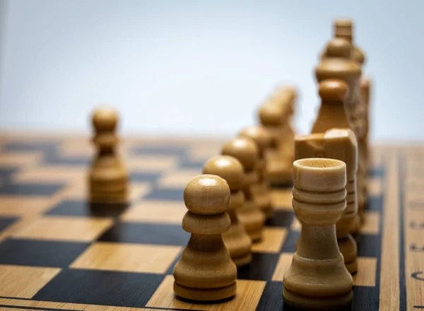 Dřevěné Šachovnice Figurami Koncept Zahájení Šachové Partie — Stock fotografie