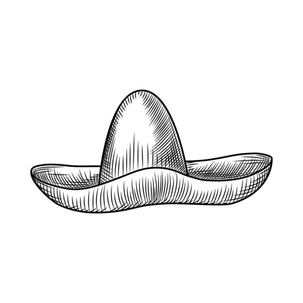 Chapéu Sombrero Desenhado Mão Isolado Sobre Fundo Branco Estilo Gravado — Vetor de Stock