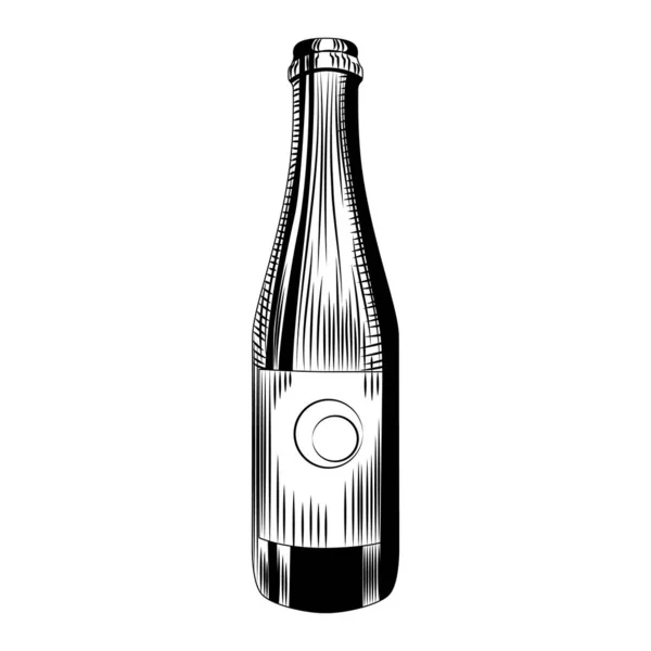 クラフトビールボトルのテンプレート 白地に描かれた手描きのサイダーボトル ヴィンテージエングレービングスタイル ベクターイラスト — ストックベクタ