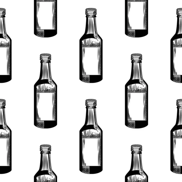 Černobílý Alkohol Láhev Hladký Vzor Bílém Pozadí Geometrické Soju Láhve — Stockový vektor