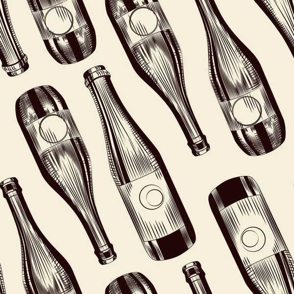 Bouteille Cidre Dessinée Main Motif Sans Couture Fond Bouteille Bière — Image vectorielle