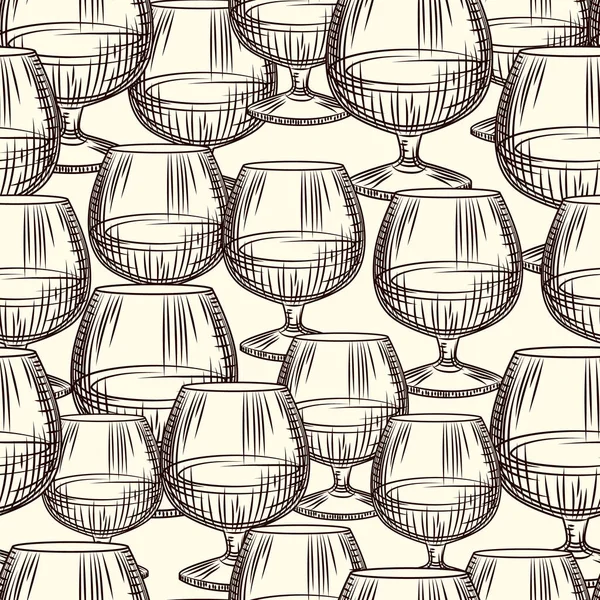 Modèle Sans Couture Verre Snifter Dessiné Main Verre Brandy Papier — Image vectorielle