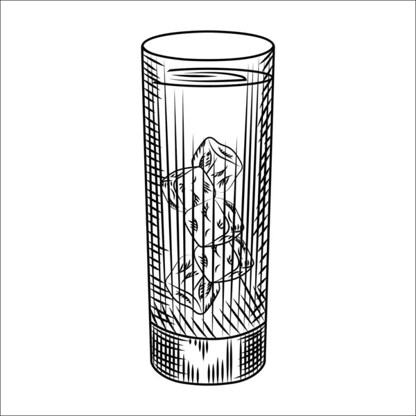 Висококутний Келих Крижаною Водою Склянка Лимонаду Кубиків Льоду Стиль Гравіювання — стоковий вектор