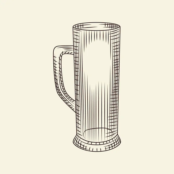 薄い背景に隔離された手描きのスタイルで空のビールマグカップ ビールベクトルヴィンテージイラストのガラス 彫刻スタイル メニュー カード ポスター プリント パッケージについて — ストックベクタ