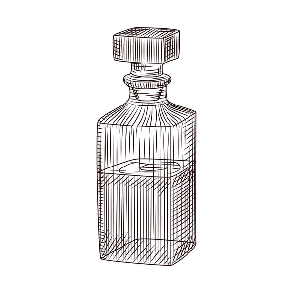 手工绘制的酒精水晶玻璃瓶草图 在白色背景下分离 雕刻风格 印刷品 矢量说明 — 图库矢量图片
