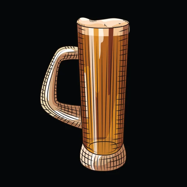 Glas Bier Isoliert Voller Bierkrug Handgezeichneten Stil Auf Schwarzem Hintergrund — Stockvektor