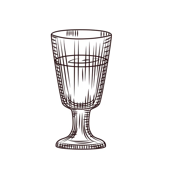 伏特加茎拍摄玻璃隔离在白色背景 满满一杯酒精 复古版画风格 酒吧菜单 印刷品 矢量说明 — 图库矢量图片