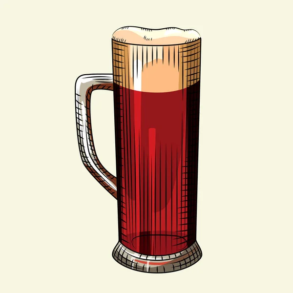 Πλήρης Κούπα Μπύρα Στο Χέρι Που Στυλ Ποτήρι Σκούρας Μπύρας — Διανυσματικό Αρχείο
