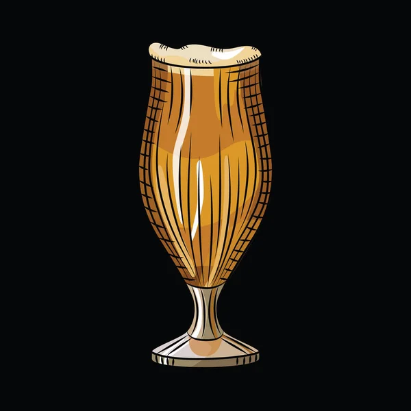 Glas Donker Bier Geïsoleerd Zwarte Achtergrond Handgetekende Volle Bierbeker Alcoholdrinkspandoek — Stockvector