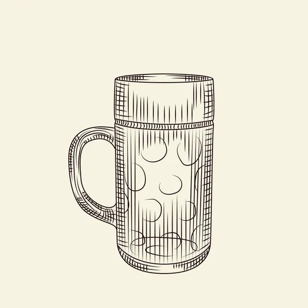ビール分離ベクトルヴィンテージイラストの透明ガラス 手描きのスタイルで空のビールマグカップ 彫刻スタイル メニュー カード ポスター プリント パッケージについて — ストックベクタ