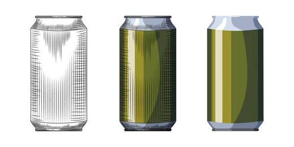 Plantilla Lata Cerveza Dibujada Mano Beverage Green Puede Aislarse Sobre — Archivo Imágenes Vectoriales