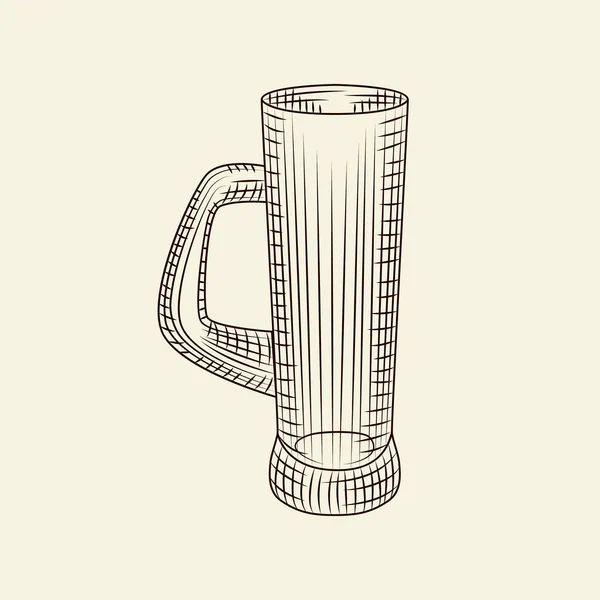 Ručně Kreslený Hrnek Pivo Prázdná Sklenice Piva Izolovaná Světlém Pozadí — Stockový vektor