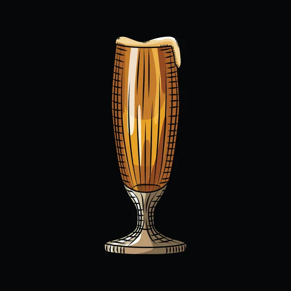 ブラックを基調とした泡の軽ビールグラス 手描きのアルコール飲料ポスター エングレービングスタイルベクトルイラスト パブメニュー カード バナー プリント パッケージのデザイン — ストックベクタ