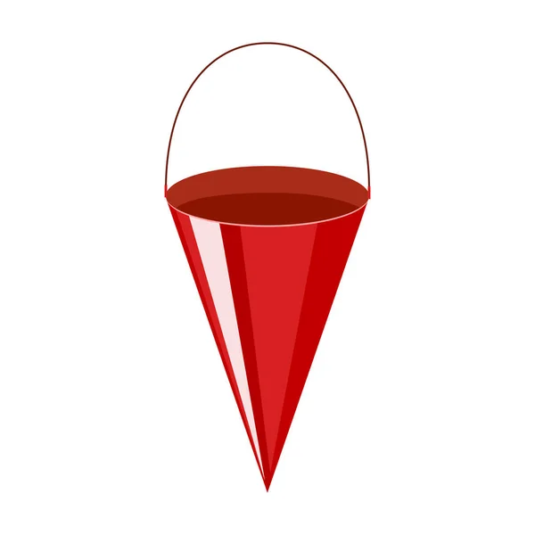 Kuželovitý Kbelík Izolovaný Bílém Pozadí Červené Kovové Vědro Symbol Plochém — Stockový vektor