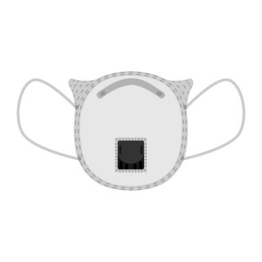 Gri solunum maskesi beyaz arka planda izole edilmiş. Yeniden kullanılabilir yüz maskesini düz bir şekilde koru. Vektör illüstrasyonu