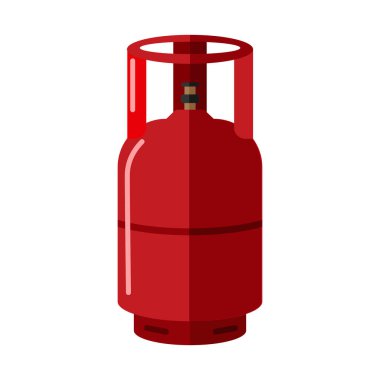 Gaz silindiri beyaz arkaplanda izole edildi. Kırmızı propan şişesi ve kabın sapı düz. Çağdaş yakıt depolama vektör çizimi.