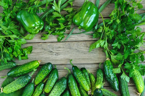 Légumes Verts Disposés Cercle Sur Des Planches — Photo