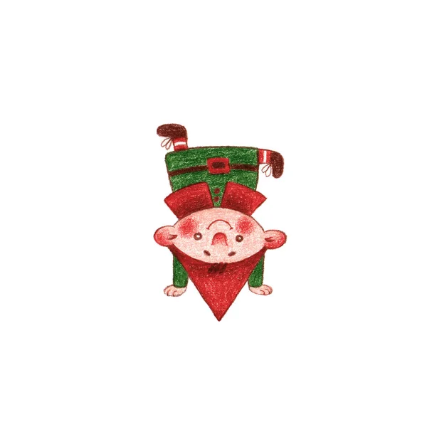 Hand Drawn Color Pencil Illustration Cartoon Cute Little Dwarf Santa — Stock Photo, Image