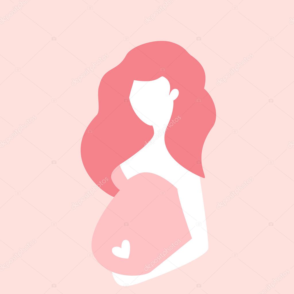 Pink flat style beautiful gentle image of pregnant woman. Simple and elegant logo image